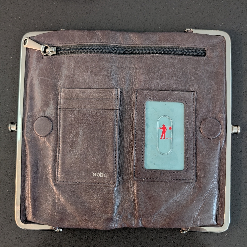 HOBO Grey/Brown Leather Bifold Wallet